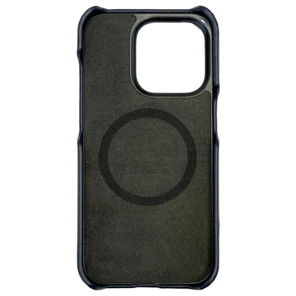 DALLAS DESIGNER HANDBAGS Leather iPhone 15 Pro Max MagSafe Phone Case Navy Blue